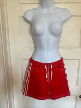 adidas Red Mini Skirt with White Stripe Details